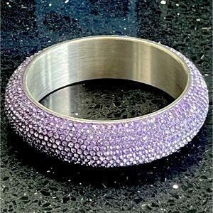 NEW Pave Set lavender purple Crystal Cz Bangle Bracelet Silver Stainless Steel